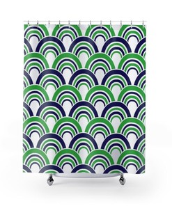 Blue And Green Rainbow Boho Contemporary Shower Curtain Dorm Room Decor, Bathroom Decor