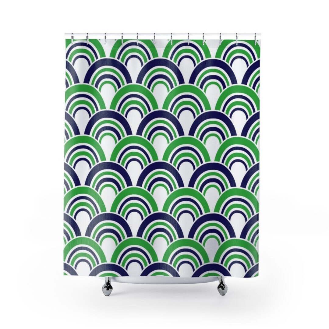Blue And Green Rainbow Boho Contemporary Shower Curtain Dorm Room Decor, Bathroom Decor