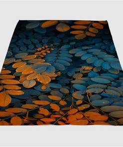 Blue And Orange Leaves Sherpa Fleece Blanket Gifts for Family, for Couple