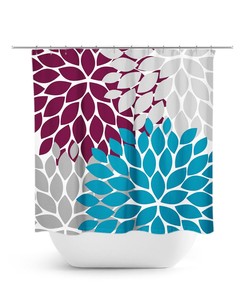 Blue And Plum Shower Curtain, Floral Shower Curtain, Fabric Shower Curtain, Floral Bathroom Decor, Plum Blue Bathroom