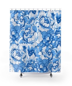Blue And White Floral Shower Curtain, Bath Decor, Colonial Style Bath, Contemporary Bath Shower