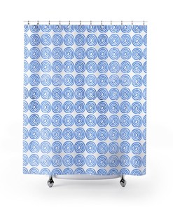 Blue And White Shower Curtain, Blue Spirals Bath Design, College Dorm Decor, Modern Bathroom