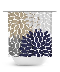 Blue Beige Gray Shower Curtain, Floral Bath Curtain, Blue Bathroom, Fabric Shower Curtain, Girls Bathroom Decor, Brown Bathroom