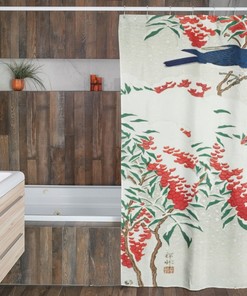 Blue Birds Shower Curtain Eco-Friendly Waterproof Ohara Koson Japanese Blue Birds Bathroom Curtain