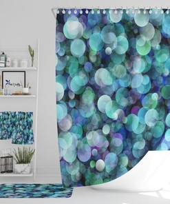 Blue Brokeh Shower Curtain Optional Bath Mat and Towels