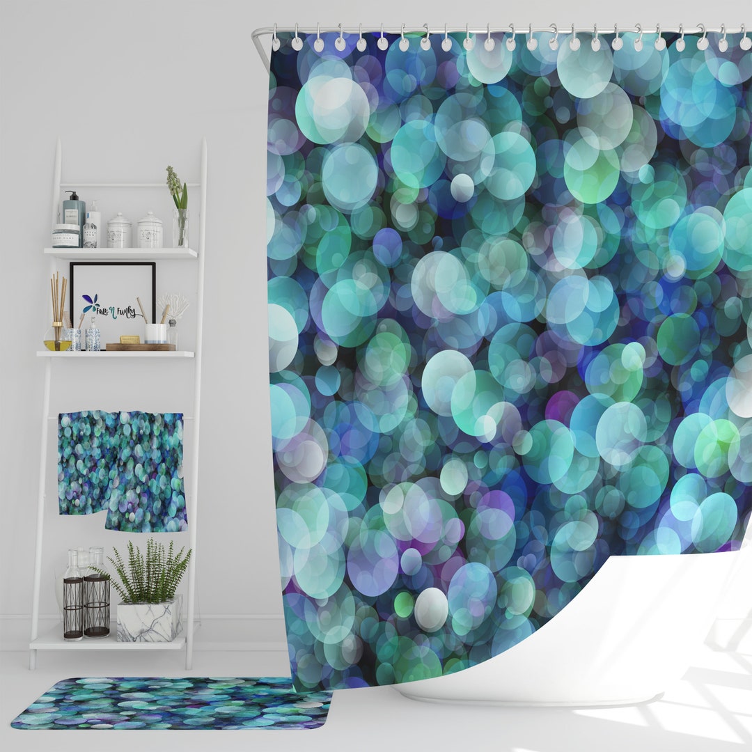 Blue Brokeh Shower Curtain Optional Bath Mat and Towels