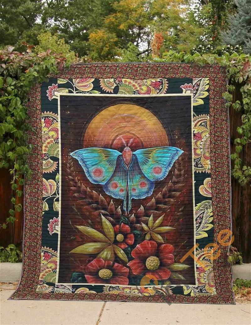 Blue Butterfly And Red Flowers Quilt Blanket Bedding Set