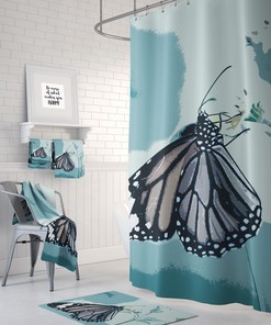 Blue Butterfly Shower Curtain, Unique Modern Bathroom Decor