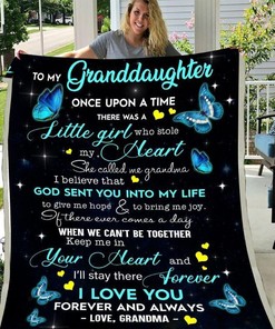 Blue Butterfly To My Graddaughter Keep Me In Your Heart And I'll Stay There Forever Love Grandma Fleece Blanket Quilt Blanket Bedding Set