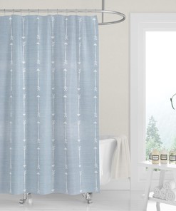 Blue Chambray Denim Print White Arrows Shower Curtain