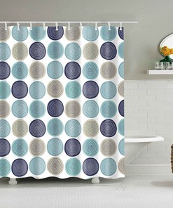 Blue Circle Line Shower Curtain, Colorful Round Gray Navy Fabric Bathroom Curtain, Home Bathroom Decor