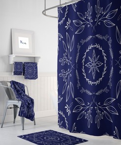 Blue Farmhouse Floral Shower Curtain