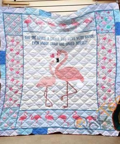 Blue Flamingo Mama Quilt Blanket Bedding Set