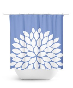 Blue Flower Shower Curtain, Periwinkle Bathroom Decor, Farmhouse Girl Bathroom Bathtub Curtain