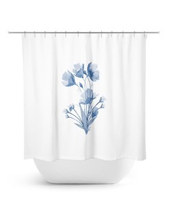 Blue Flowers Shower Curtain, Farmhouse Bathroom Decor, Flower Bath Curtain