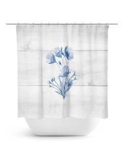 Blue Flowers Shower Curtain, Farmhouse Bathroom Decor, Flower Bath Curtain, Blue Bathroom, Minimalist Bathroom