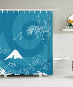Blue Fuji Mountain Japanese Shower Curtain, Classic Minimalist Simple Fabric Bathroom Curtain, Home Bath Decor Accessories, House Gift