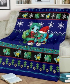 Blue Gearzime Pokemon Christmas Fleece Blanket Gift For Fan, Quilt Blanket Bedding Set Gift