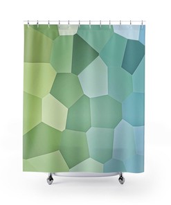 Blue Green Mosaic Shower Curtain, Modern Bathroom Decor, Shower Curtains