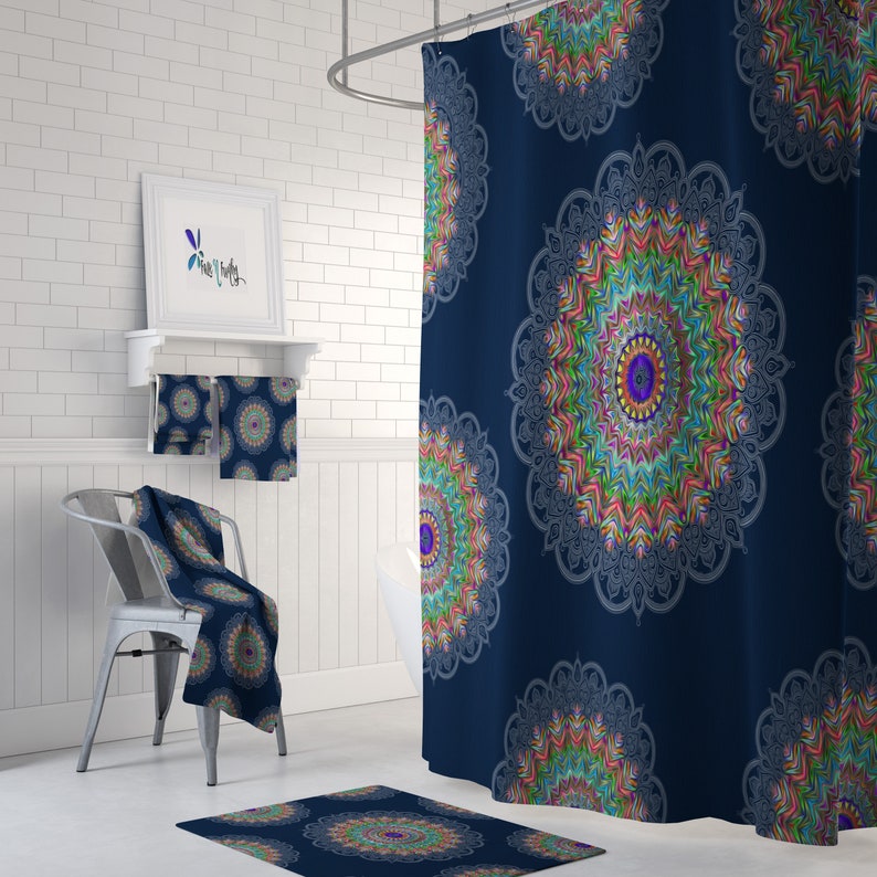 Blue Hippie Mandala Shower Curtain - Image 2