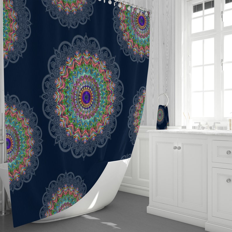 Blue Hippie Mandala Shower Curtain - Image 3