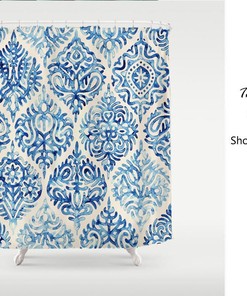Blue Ink Moroccan Pattern Shower Curtain, Waterproof Extra Heavy Quality Curtains, Bathroom Decor