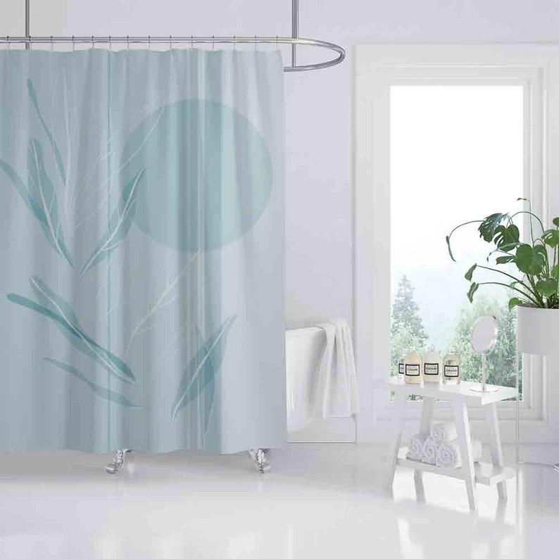 Blue Leave Shower Curtain, Minimalism Plant Waterproof Shower Curtain