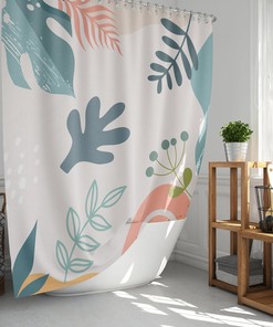 Blue Leaves Boho Shower Curtain, Bohemian Botanical Tropical Monstera Fabric Bathroom Curtain, House Warming Gift