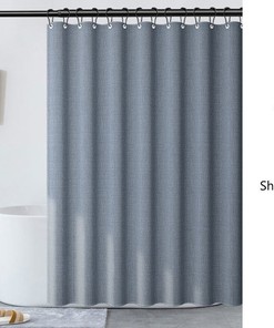 Blue Linen-Textured Polyester Thick Shower Curtain, Extra Heavy Curtain Waterproof, Small Grommets Curtains.