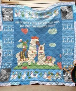 Blue Mama Llama Quilt Blanket Bedding Set