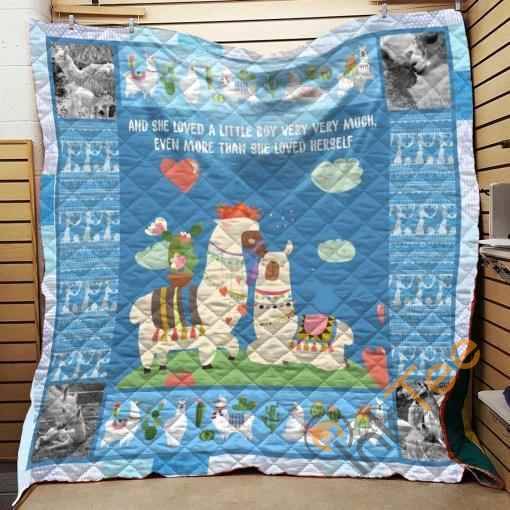 Blue Mama Llama Quilt Blanket Bedding Set