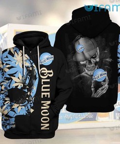Blue Moon Beer 3D Hoodie Logo Horror Skull And Leafs