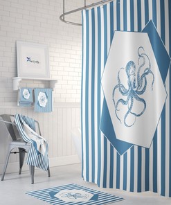 Blue Octopus Bathroom Decor Shower Curtain, Towels, Bath Options