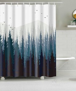 Blue Pine Trees Forest Shower Curtain, Minimalist Simple Modern Fabric Bathroom Curtain, House Warming Gift