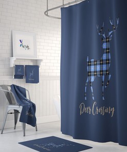 Blue Plaid Deer Shower Curtain