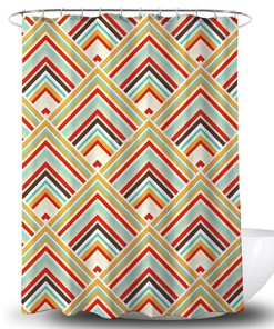 Blue Red Vintage Geometry Line Shower Curtain, Diamond Arrow Bathroom Curtain, Home Bath Decor Accessories
