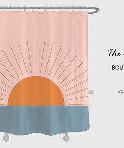 Blue Sea And Sunrise Shower Curtain, Pink Waterproof Shower Curtain, Abstract Bathroom Set