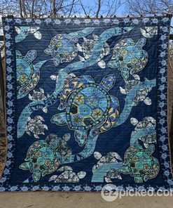 Blue Sea Turtle Quilt Blanket Bedding Set for Home Décor