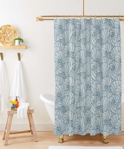 Blue Seashell Shower Curtain, Ocean Sea Creature Beach Pattern Fabric Bathroom Curtain, Home Bathroom Set Decor