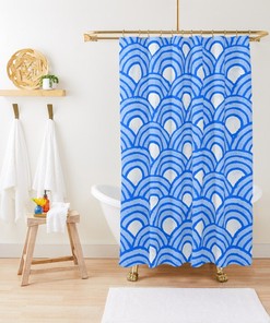 Blue Shower Curtain, Boho Curtain, Patterns Decor, Blue Shapes, Art Deco, Eco-Friendly Polyester, Eco Decor, Waterproof,