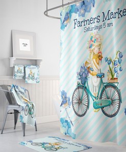Blue Shower Curtain, Farmhouse Theme Bathroom Decor