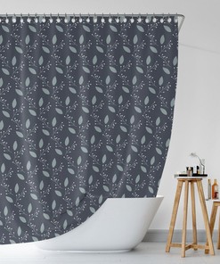 Blue Shower Curtain, Leaves Bath Curtain, Waterproof Durable Boho Bohemian Nature Shower Curtain, Flowers Curtain, Botanical Decor