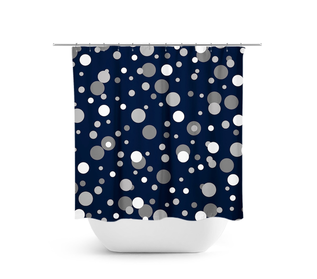 Blue Shower Curtain, Polka Dot Bath Curtain, Fabric Shower Curtain, Blue Bathroom Decor