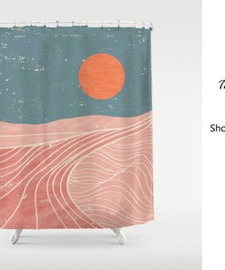 Blue Sky Fabric Shower Curtain, Sunrise Pink Landscape Waterproof Shower Curtain, Decor Bathroom Curtain