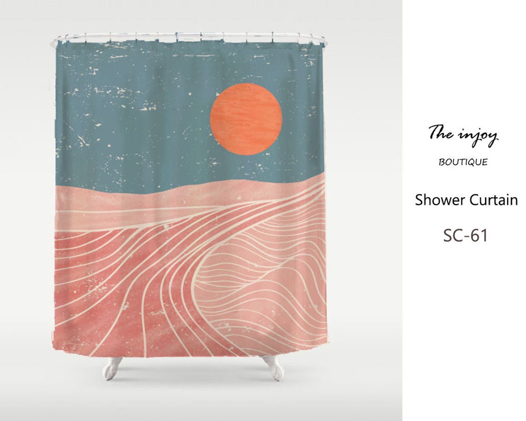 Blue Sky Fabric Shower Curtain, Sunrise Pink Landscape Waterproof Shower Curtain, Decor Bathroom Curtain