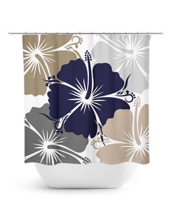 Blue Taupe Gray Shower Curtain, Floral Shower Curtain, Shower Curtain Art, Blue Bathroom Decor, Hibiscus Shower Curtain