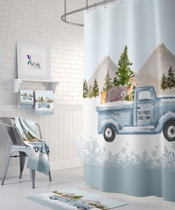 Blue Truck Holiday Shower Curtain For Bathroom Decor