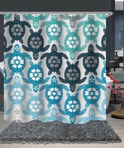 Blue Turtles Shower Curtain, Sea Ocean Beach Creature, Bath Curtain