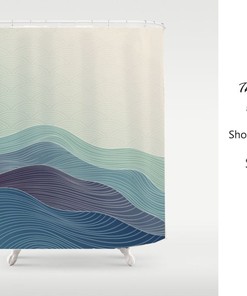 Blue Wave Shower Curtain Gradient Color, Hill Mountain Curve Art