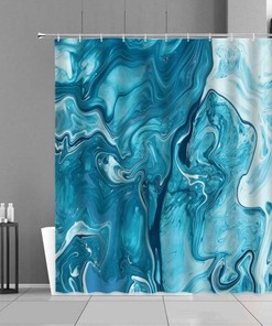 Blue White Marble Shower Curtain, Modern Contemporary Design Bathroom Curtain, Home Bath Decor Accessories